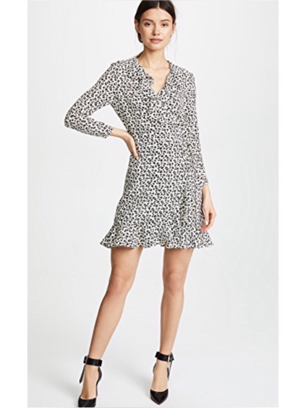 VERONICA BEARD | Brisas Silk Floral Mini Wrap Dress in Ivory/Black, Size 2